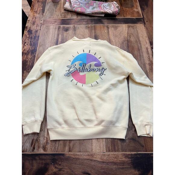 Billabong Women's Pale Yellow Cotton Blend Drawstring Pullover Hoodie Size M - Picture 2 of 4